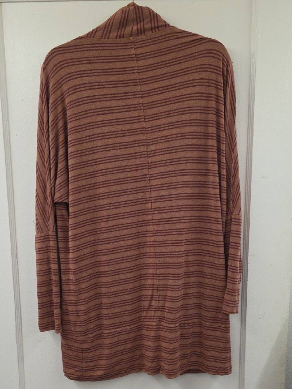 prAna Foundation Wrap Cardigan M Pebble Grey Stripe Open Front Modal Pockets - Picture 2 of 9